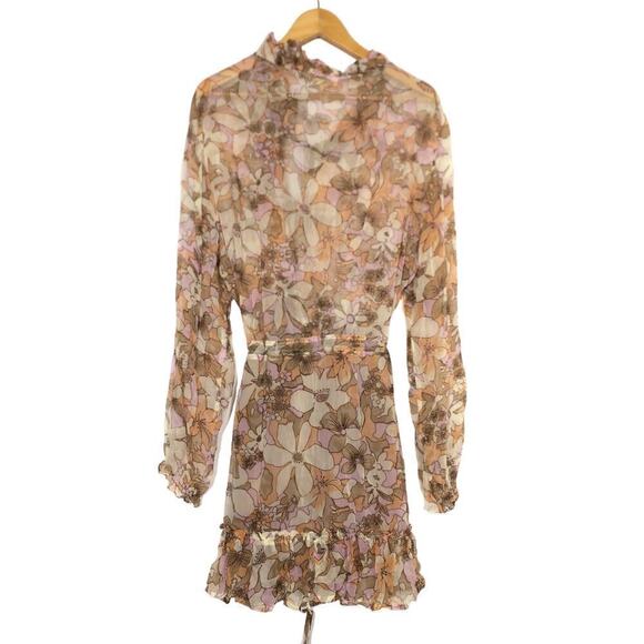 For Love and Lemons Mauritza Dress Sheer Floral Print Bell Sleeve Mini NWT Large - Picture 5 of 9
